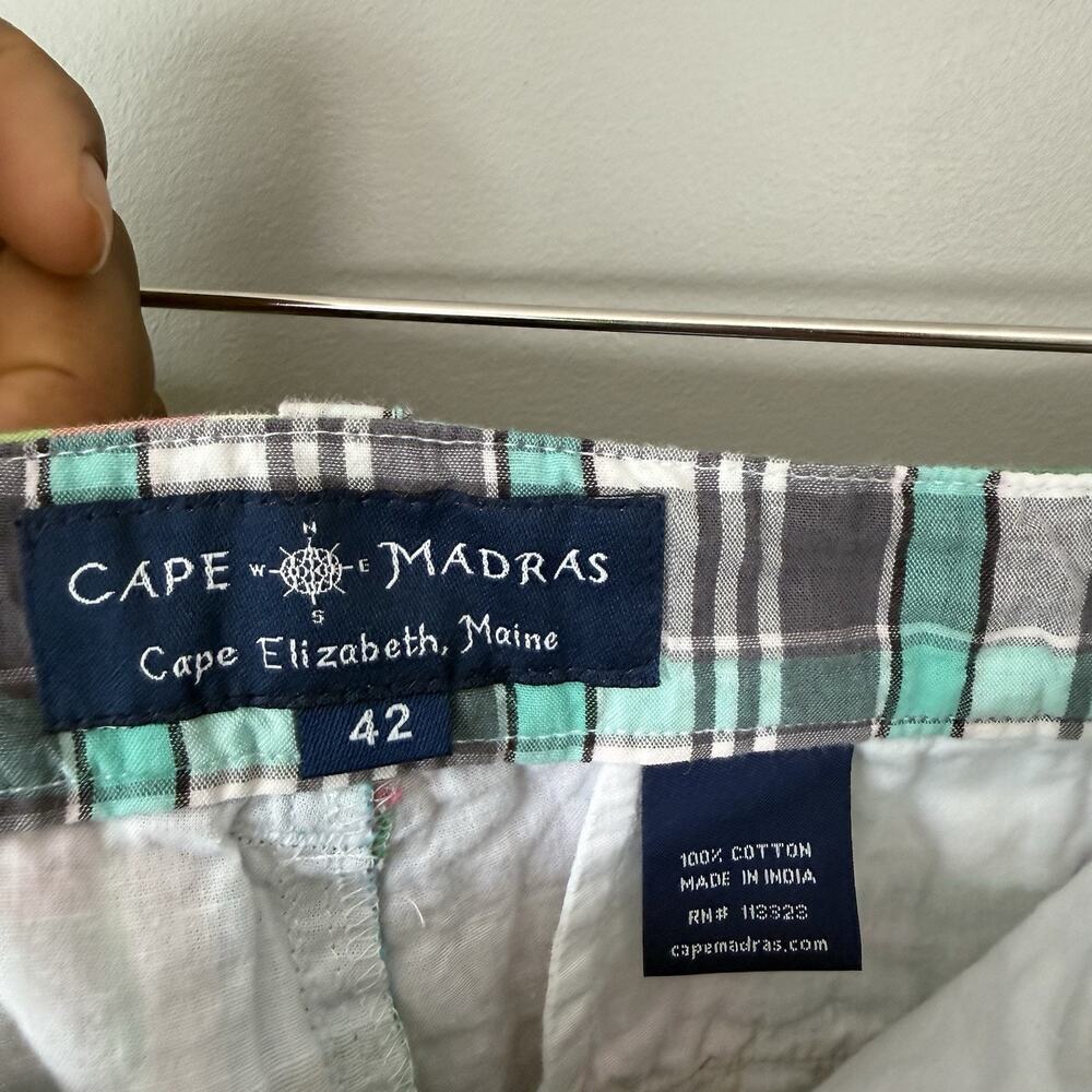 Cape Madras Shorts Mens 42 Multi Color Patchwork Plaid Cotton Casual Summer READ - Picture 4 of 4